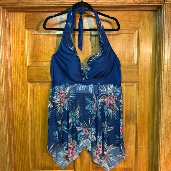4X Women’s 2 piece tankini set in a beautiful blue flyway sheer - NEW NO BRAND - Picture 1 of 11